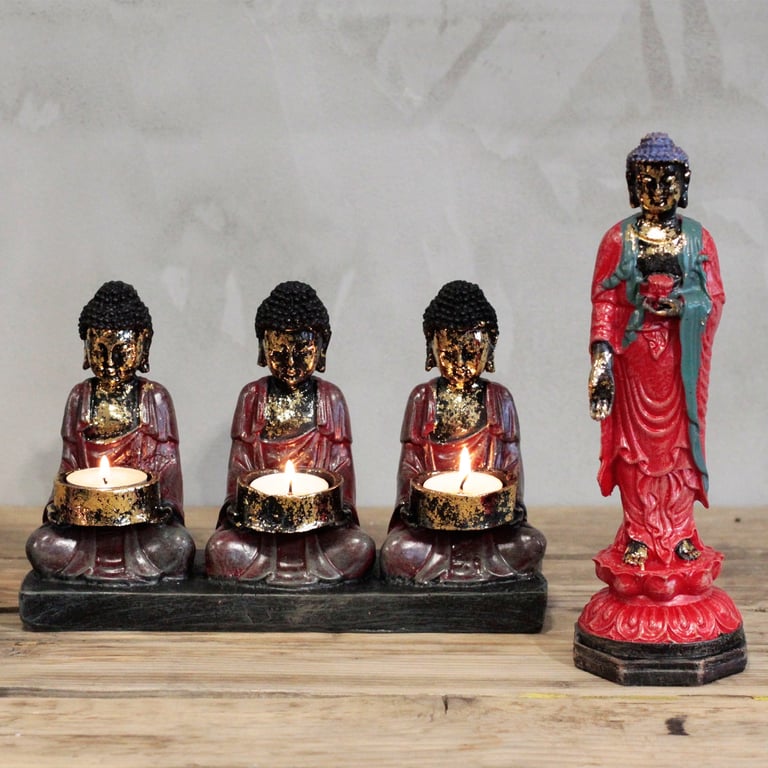 Antique Buddha Statue - Three Devotees Candle Holder (Vintage)