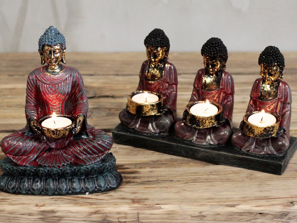 Antique Buddha Statue - Three Devotees Candle Holder (Vintage)