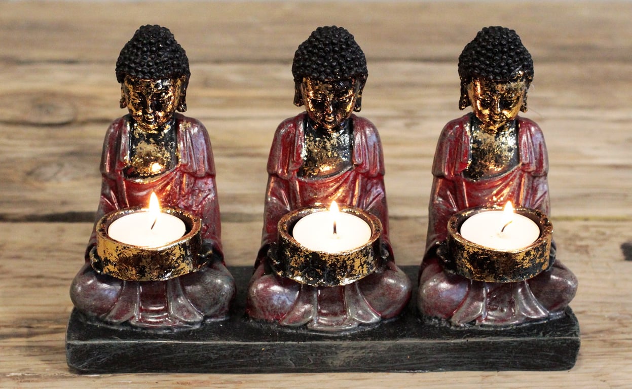 Antique Buddha Statue - Three Devotees Candle Holder (Vintage)