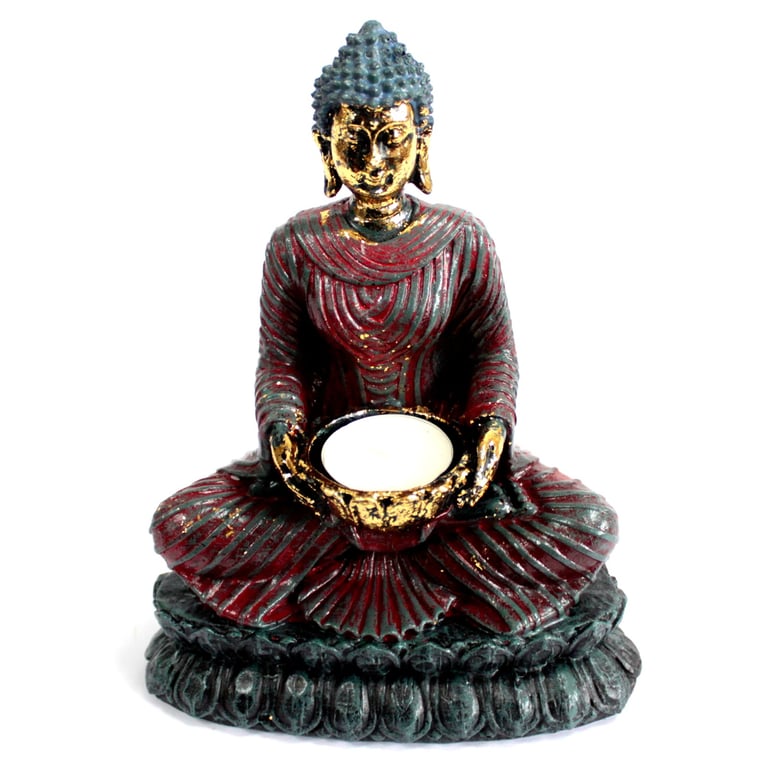 Antique Buddha Devotee Candle Holder - Spiritual Meditation Decor