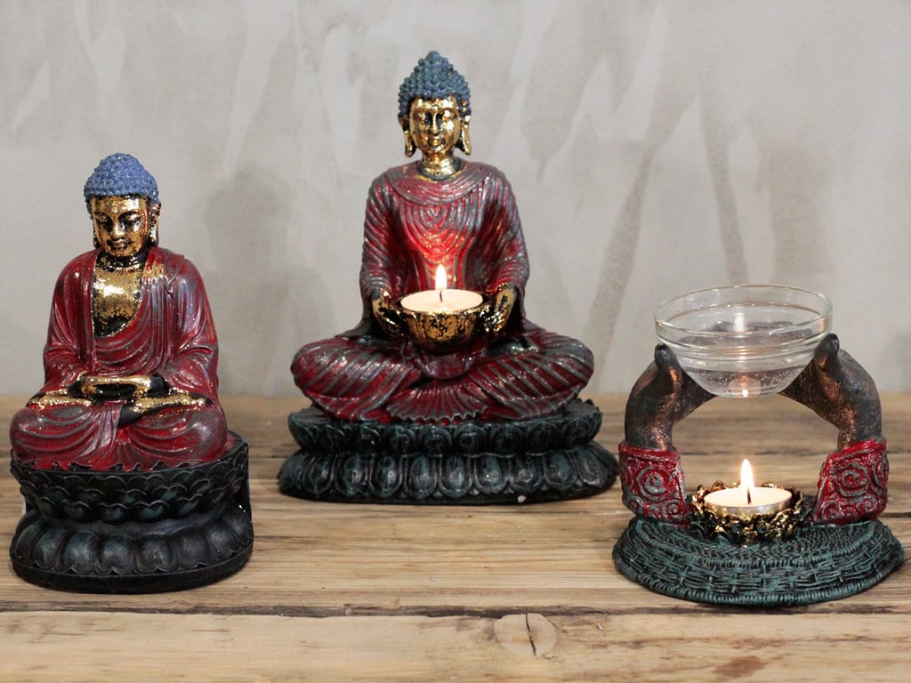 Antique Buddha Devotee Candle Holder - Spiritual Meditation Decor