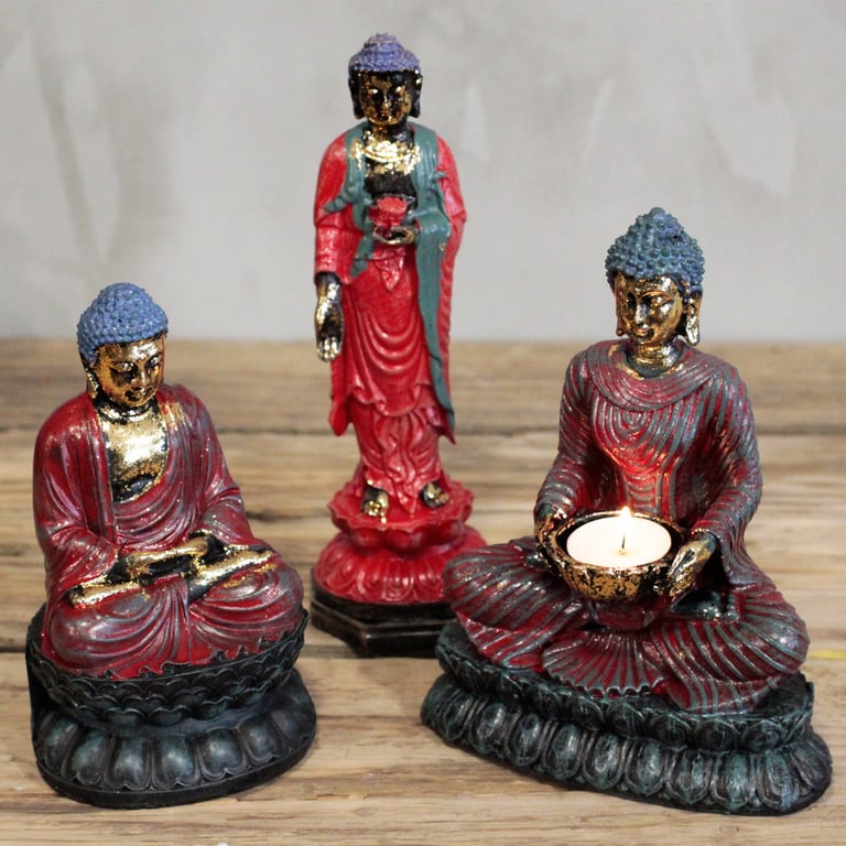 Antique Buddha Devotee Candle Holder - Spiritual Meditation Decor