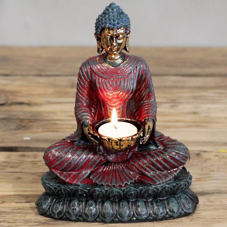 Antique Buddha Devotee Candle Holder - Spiritual Meditation Decor