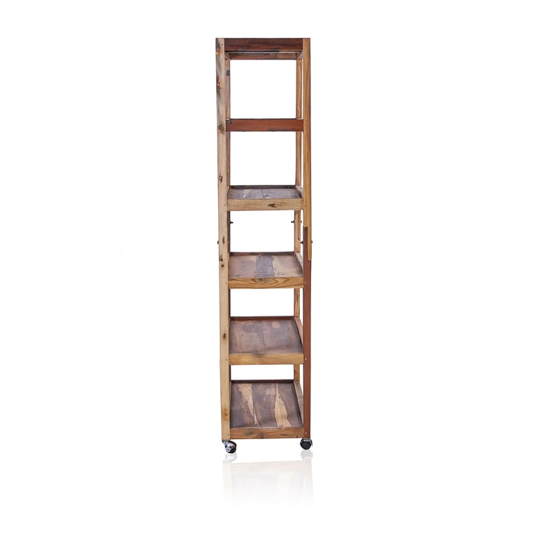 Recycled Wood Six Shelf Mobile Display - Casters Included