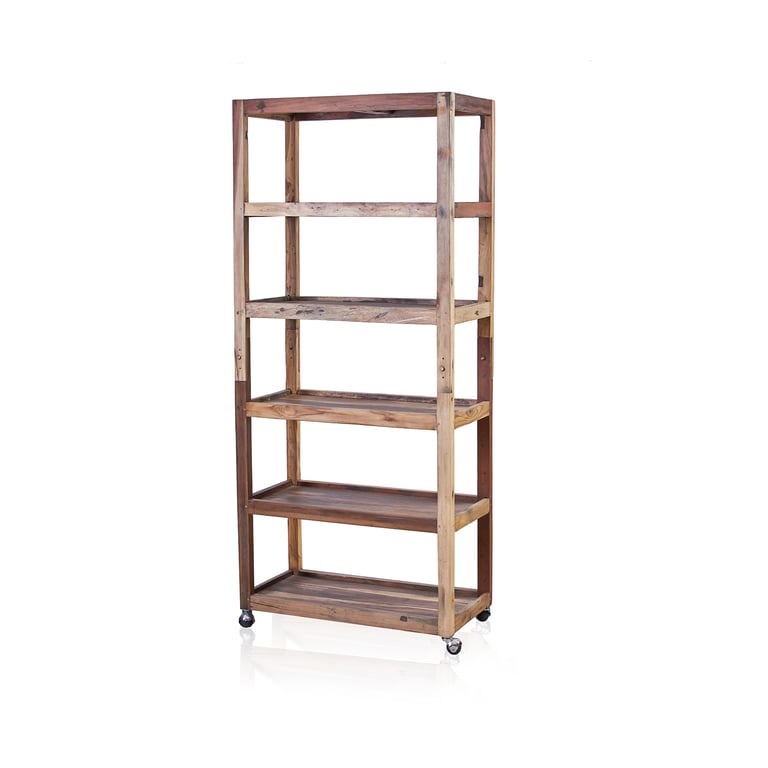 Recycled Wood Six Shelf Mobile Display - Casters Included