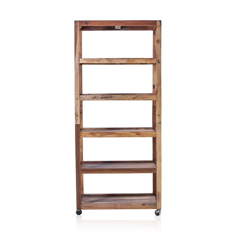 Recycled Wood Six Shelf Mobile Display - Casters Included