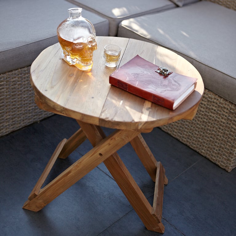 Folding Round Coffee Table (50cm) - Recycled Wood