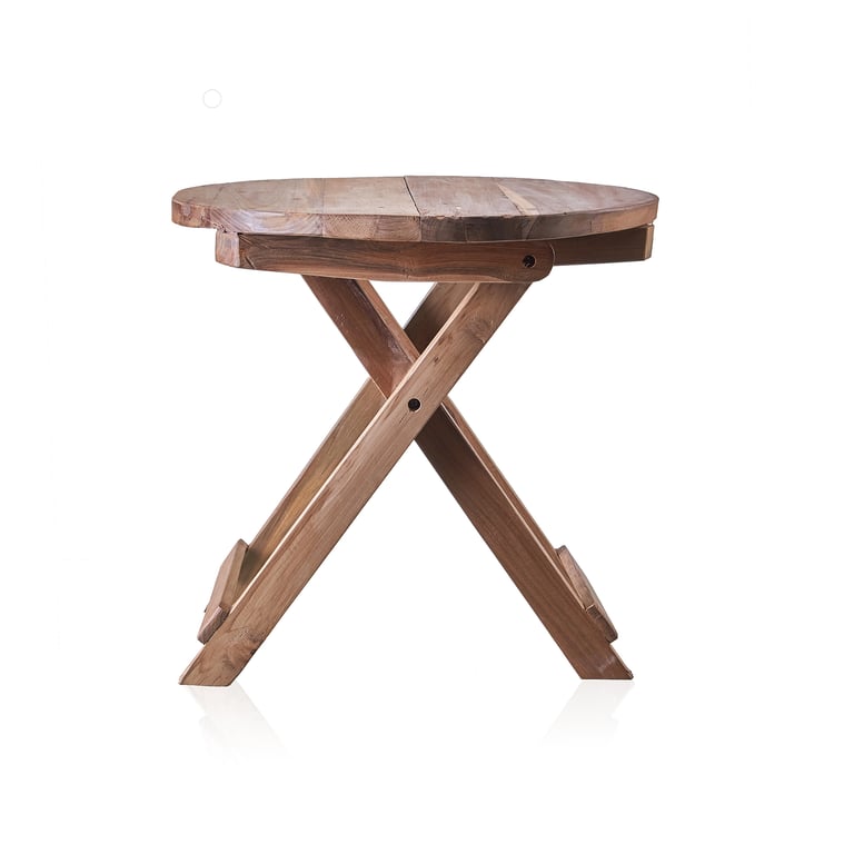 Folding Round Coffee Table (50cm) - Recycled Wood