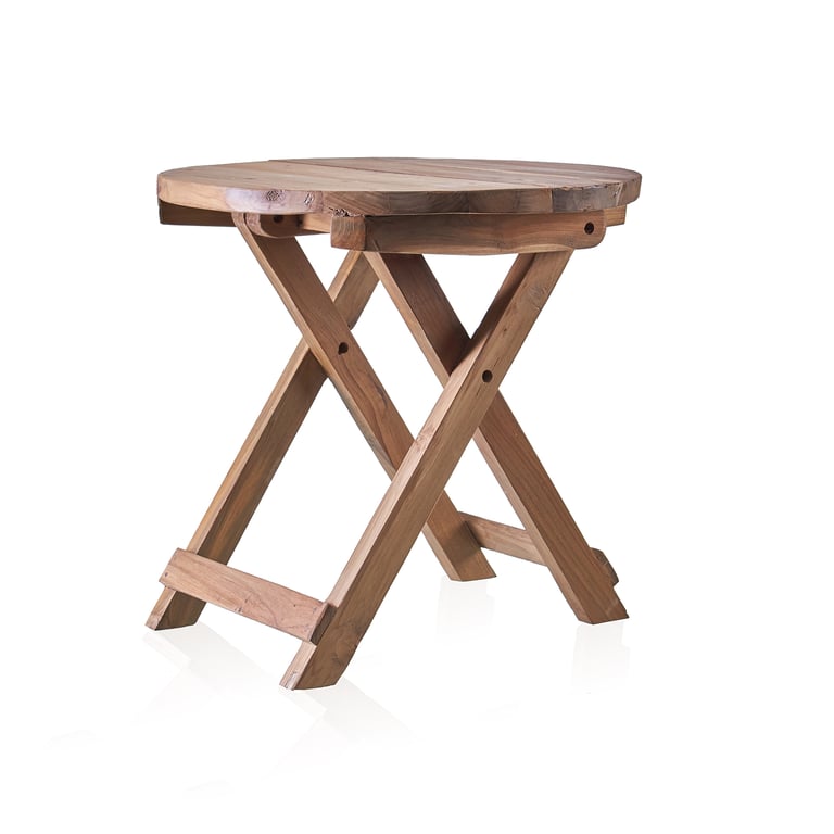 Folding Round Coffee Table (50cm) - Recycled Wood