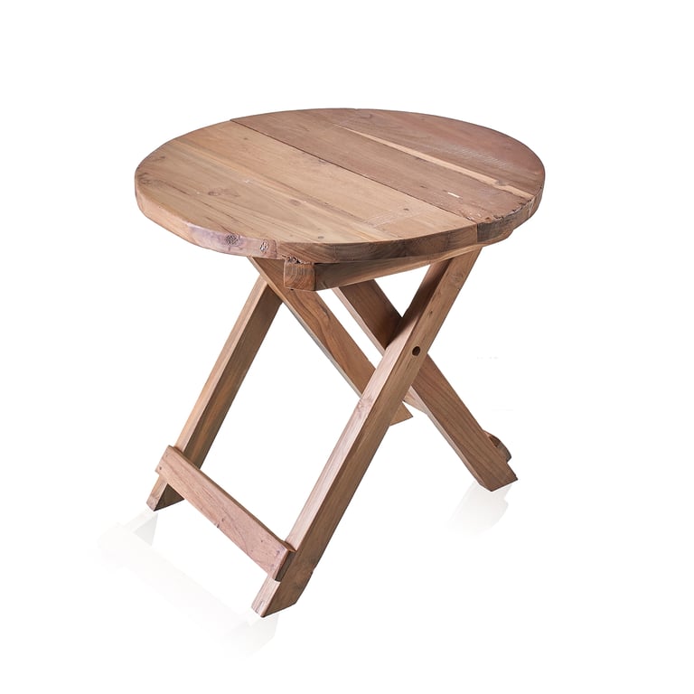 Folding Round Coffee Table (50cm) - Recycled Wood