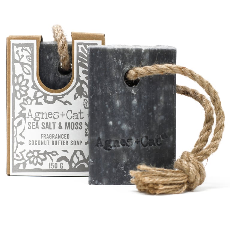 Handcrafted Sea Salt and Moss Soap on a Rope - Natural Handmade Gift Set