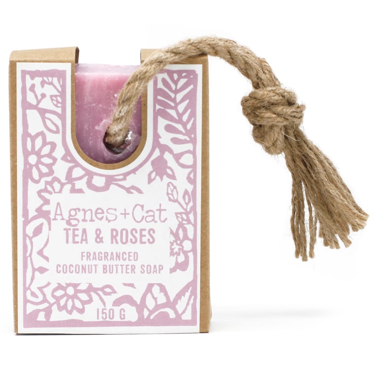 Handmade Soap on a Rope - Tea & Roses Scented Natural Soap Bar