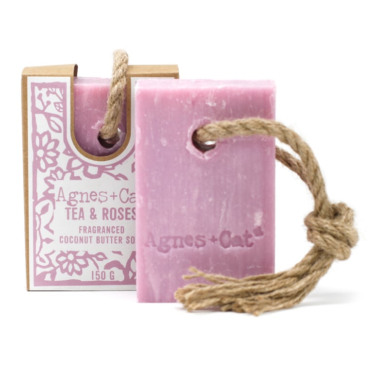 Handmade Soap on a Rope - Tea & Roses Scented Natural Soap Bar