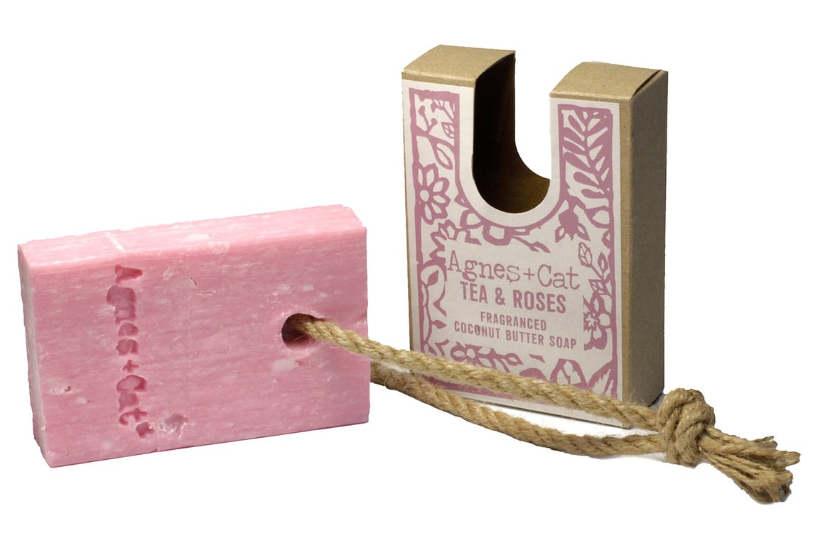 Handmade Soap on a Rope - Tea & Roses Scented Natural Soap Bar