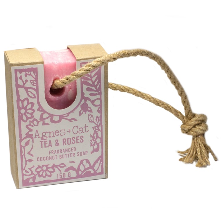 Handmade Soap on a Rope - Tea & Roses Scented Natural Soap Bar