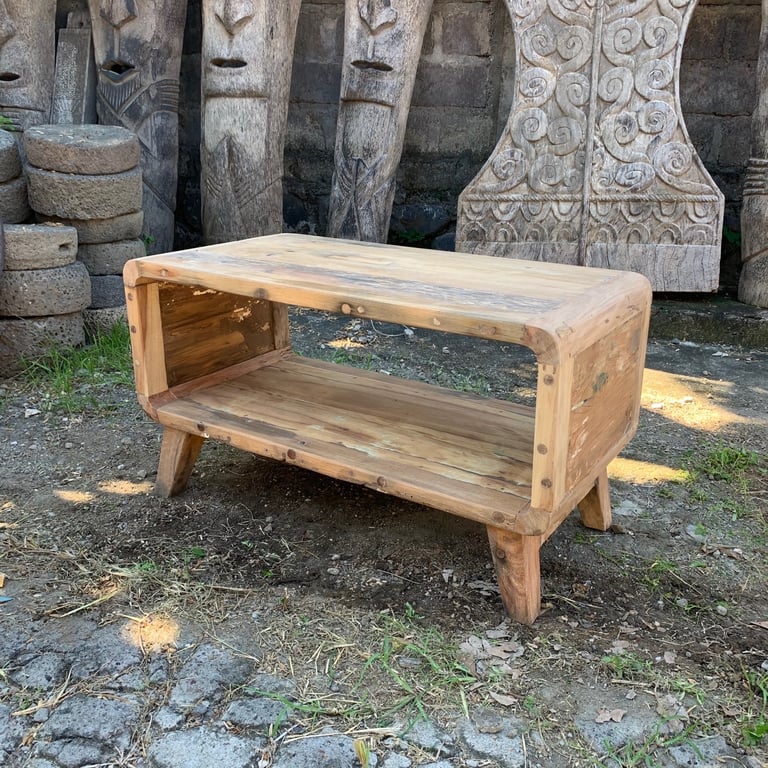 Recycled Wood Round Coffee Table - Small & Sustainable Design