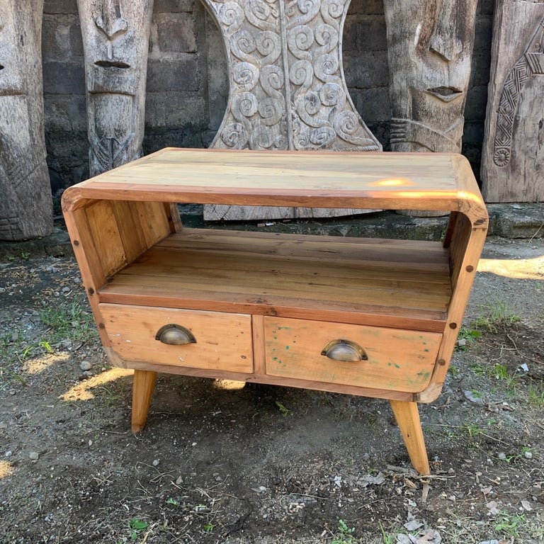 Recycled Wood TV Stand (2 Drawers) - Compact & Sustainable Design