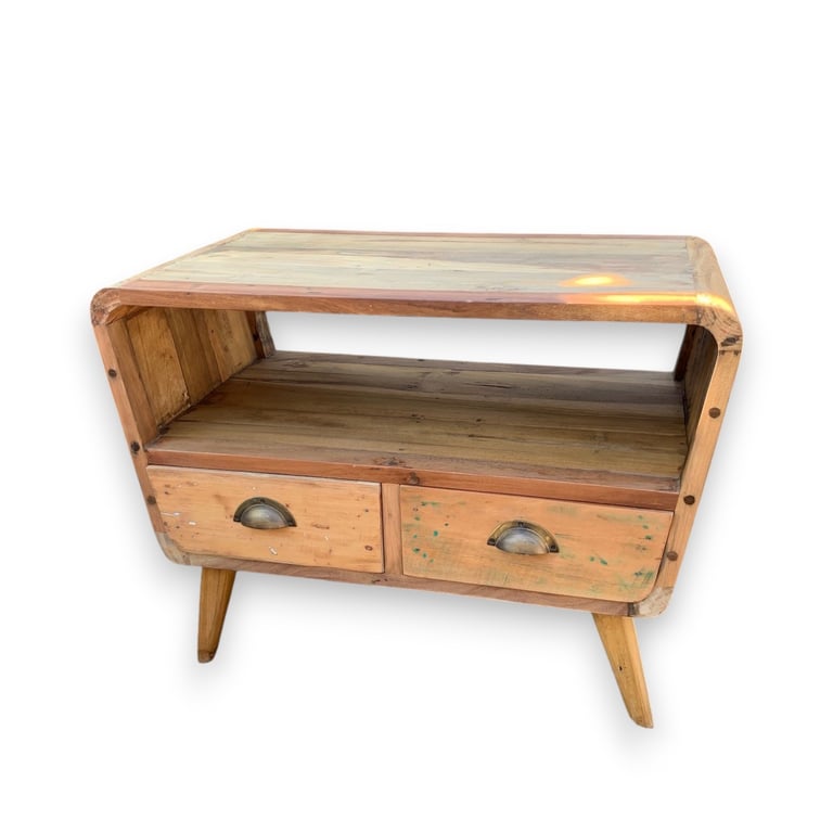 Recycled Wood TV Stand (2 Drawers) - Compact & Sustainable Design