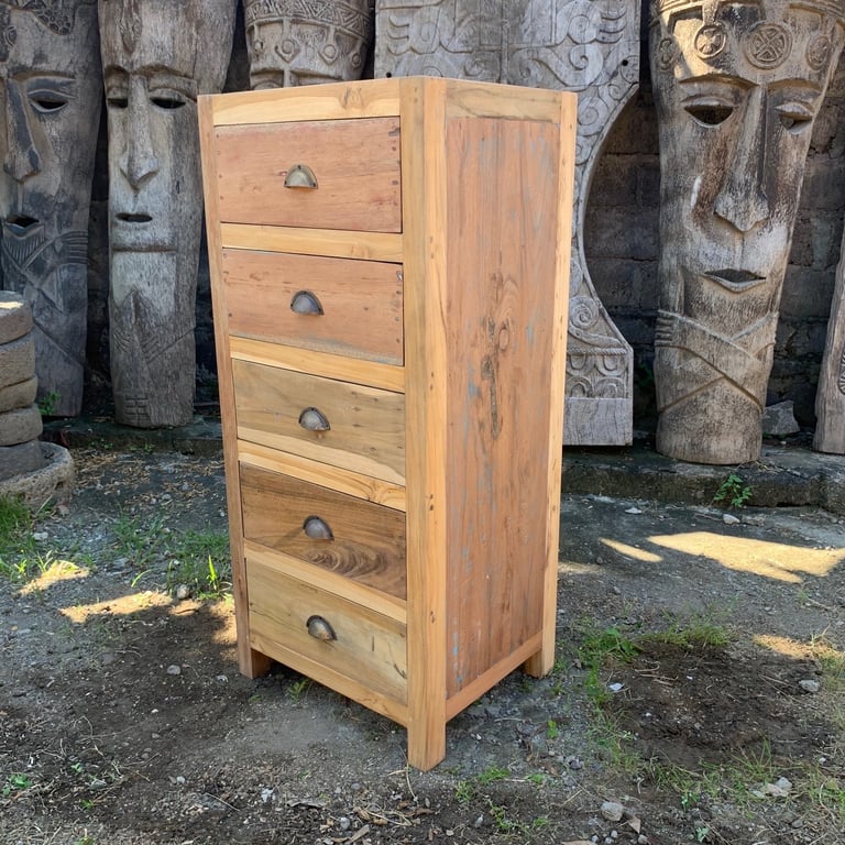 Recycled Wood 5-Draw Tall Storage Set - Sustainable Organization Solution