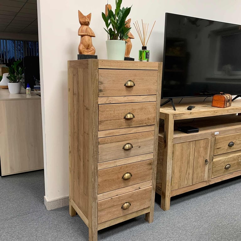 Recycled Wood 5-Draw Tall Storage Set - Sustainable Organization Solution