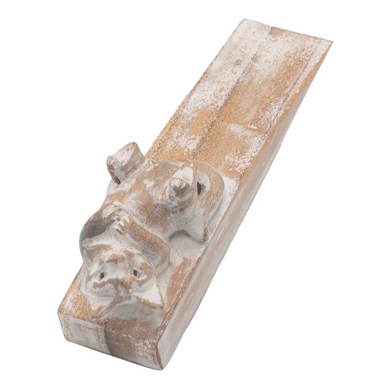 Hand Carved Wooden Kitten Doorstop - Unique Decorative Door Stopper