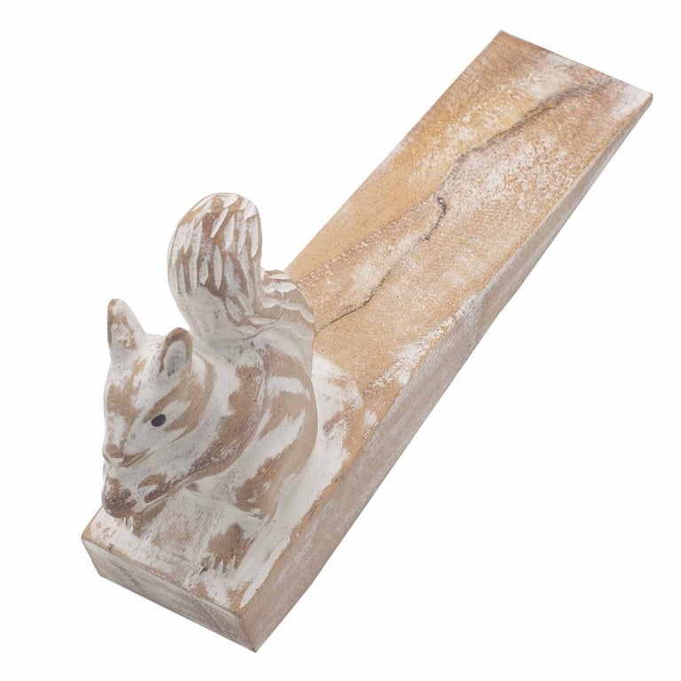 Hand Carved Wooden Squirrel Doorstop - Unique Rustic Home Decor Item