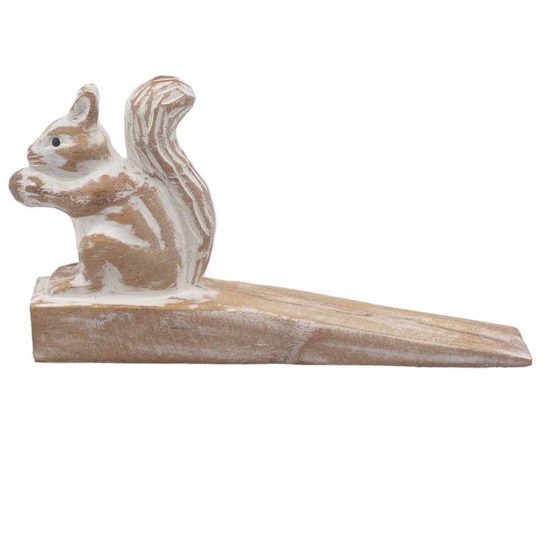 Hand Carved Wooden Squirrel Doorstop - Unique Rustic Home Decor Item