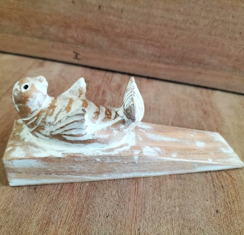 Hand Carved Baby Seal Doorstop - Unique Decorative Home Accent