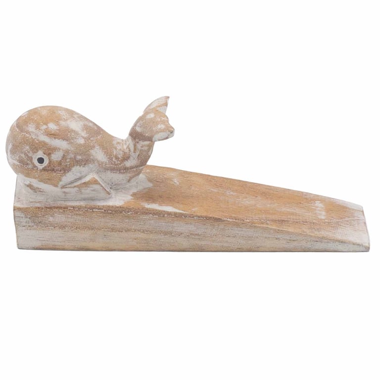 Hand Carved Whale Wooden Doorstop - Unique Decorative Home Accent