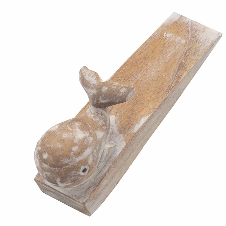 Hand Carved Whale Wooden Doorstop - Unique Decorative Home Accent