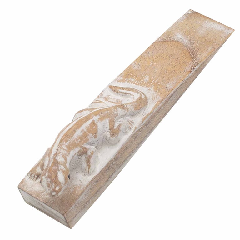 Hand Carved Wooden Gecko Doorstop - Natural Decorative Stopper