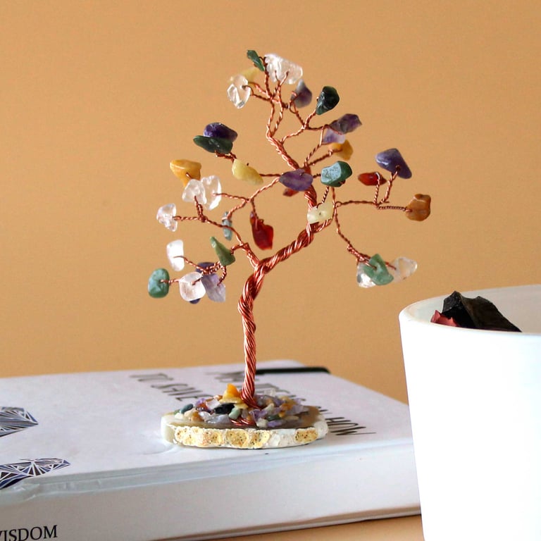 Gemstone Tree - 35 Multi Stones on Natural Agate Base Home Decor Crystal Decoration