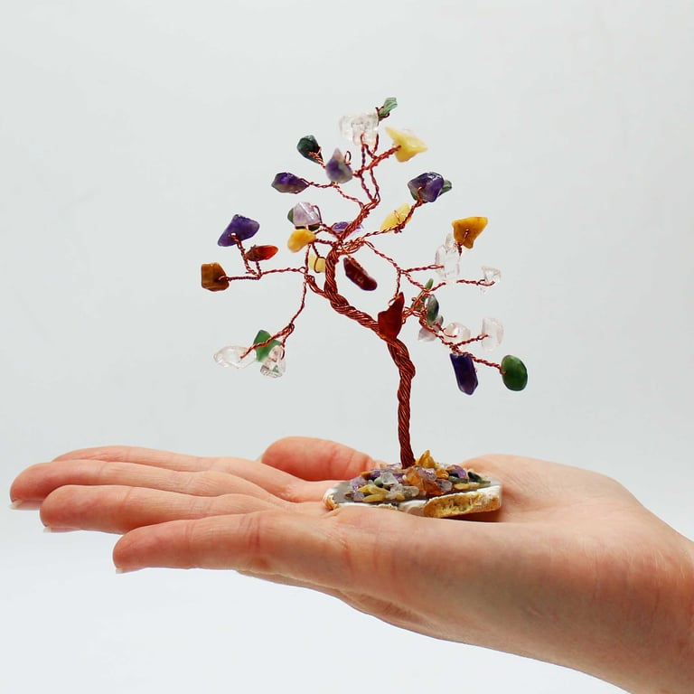 Gemstone Tree - 35 Multi Stones on Natural Agate Base Home Decor Crystal Decoration