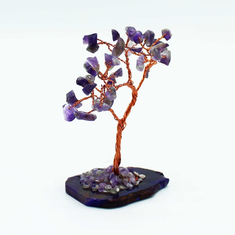 Amethyst Gemstone Tree on Natural Agate Base - 35 Stones of Crystal Decor Beauty