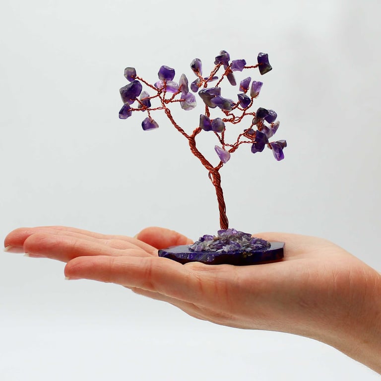 Amethyst Gemstone Tree on Natural Agate Base - 35 Stones of Crystal Decor Beauty