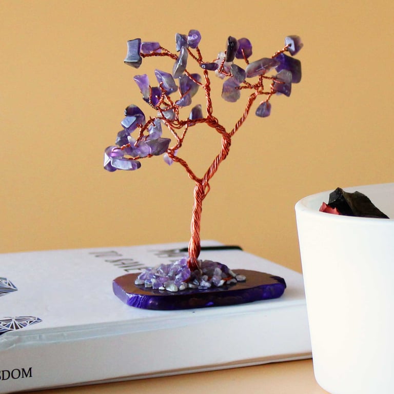 Amethyst Gemstone Tree on Natural Agate Base - 35 Stones of Crystal Decor Beauty