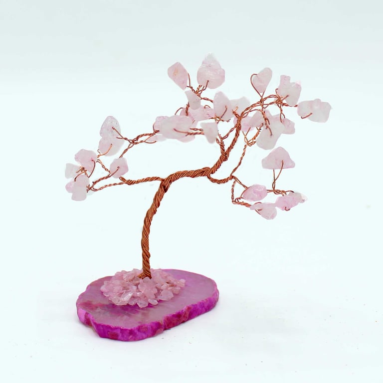 Rose Quartz Tree on Pink Agate Base - Natural Gemstone Decor for Home and Mindfulness