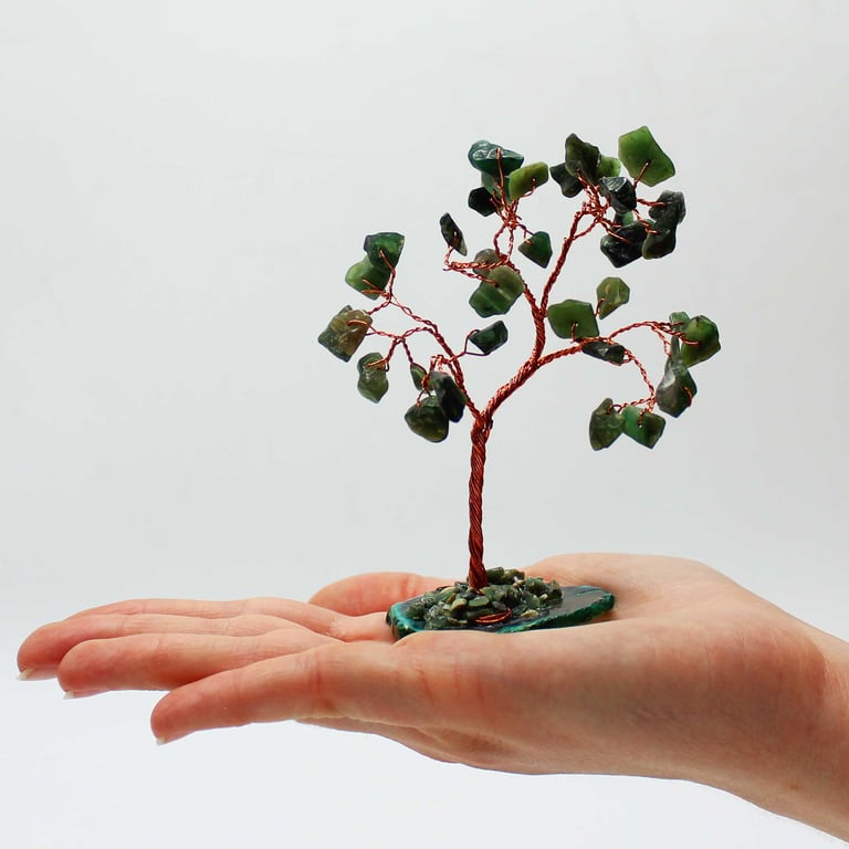 Green Aventurine Crystal Tree on Green Agate Base - Natural Gemstone Decoration
