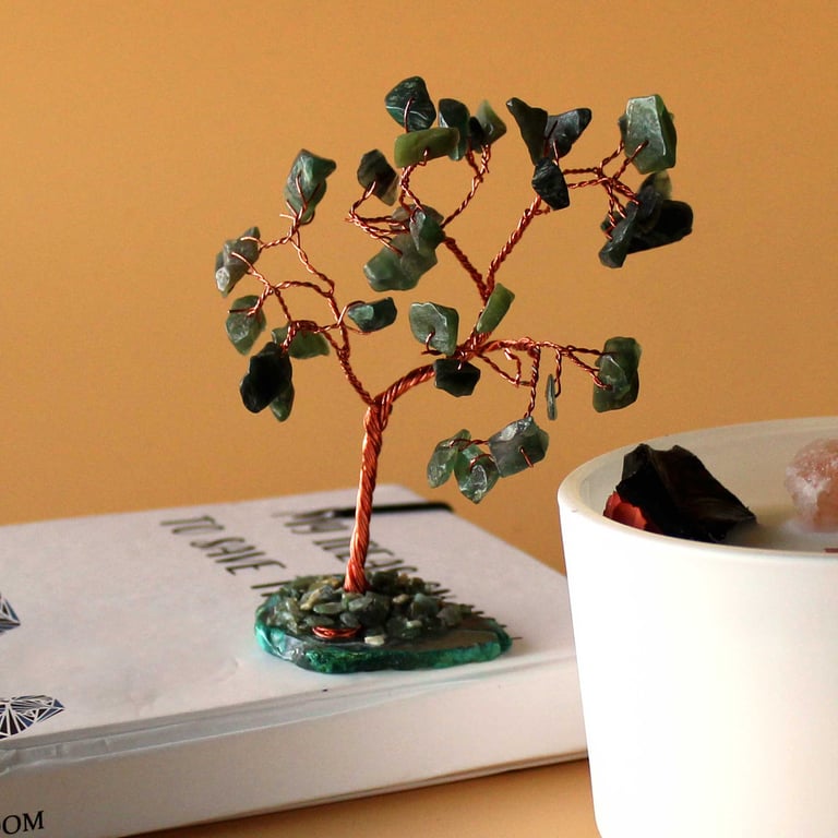 Green Aventurine Crystal Tree on Green Agate Base - Natural Gemstone Decoration