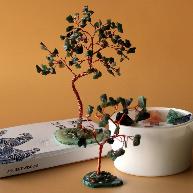 Green Aventurine Crystal Tree on Green Agate Base - Natural Gemstone Decoration