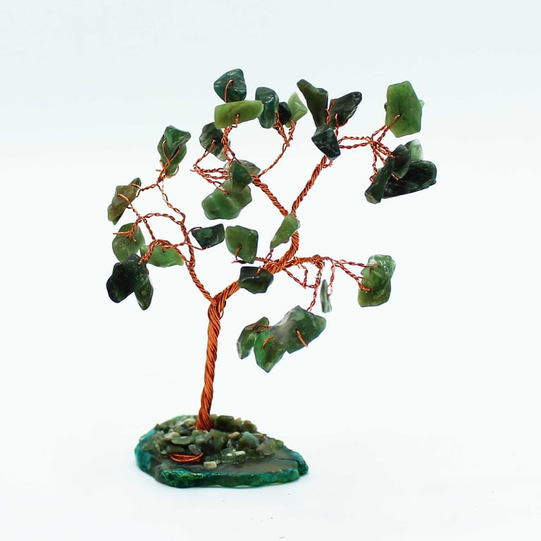 Green Aventurine Crystal Tree on Green Agate Base - Natural Gemstone Decoration