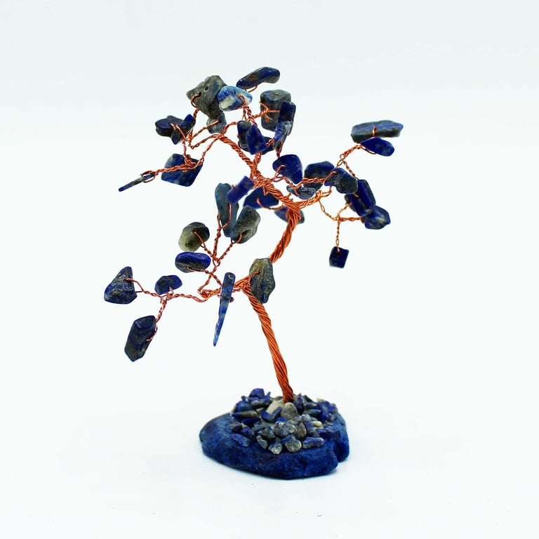 Sodalite Gemstone Tree on Blue Agate Base - 35 Crystal Stones for Home Decor and Healing