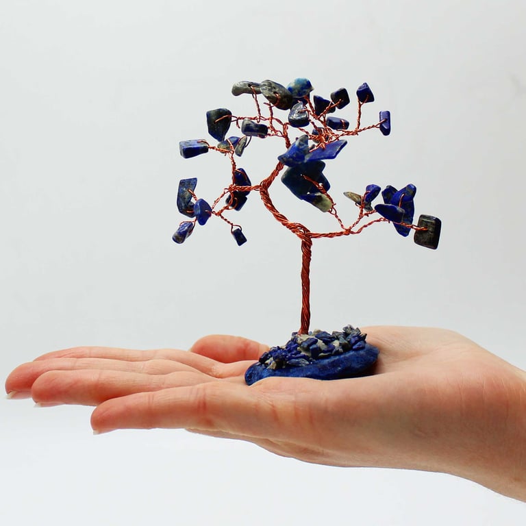 Sodalite Gemstone Tree on Blue Agate Base - 35 Crystal Stones for Home Decor and Healing