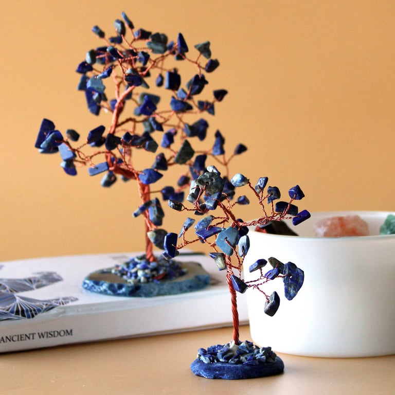 Sodalite Gemstone Tree on Blue Agate Base - 35 Crystal Stones for Home Decor and Healing