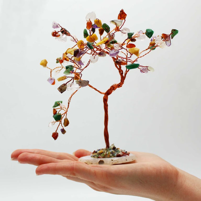 Large Gemstone Tree - Multi Stones on Natural Agate Base Decor, 100 Count Stone Accent Piece