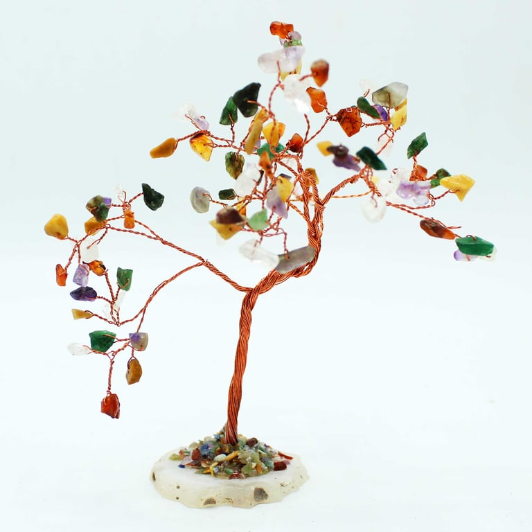 Large Gemstone Tree - Multi Stones on Natural Agate Base Decor, 100 Count Stone Accent Piece