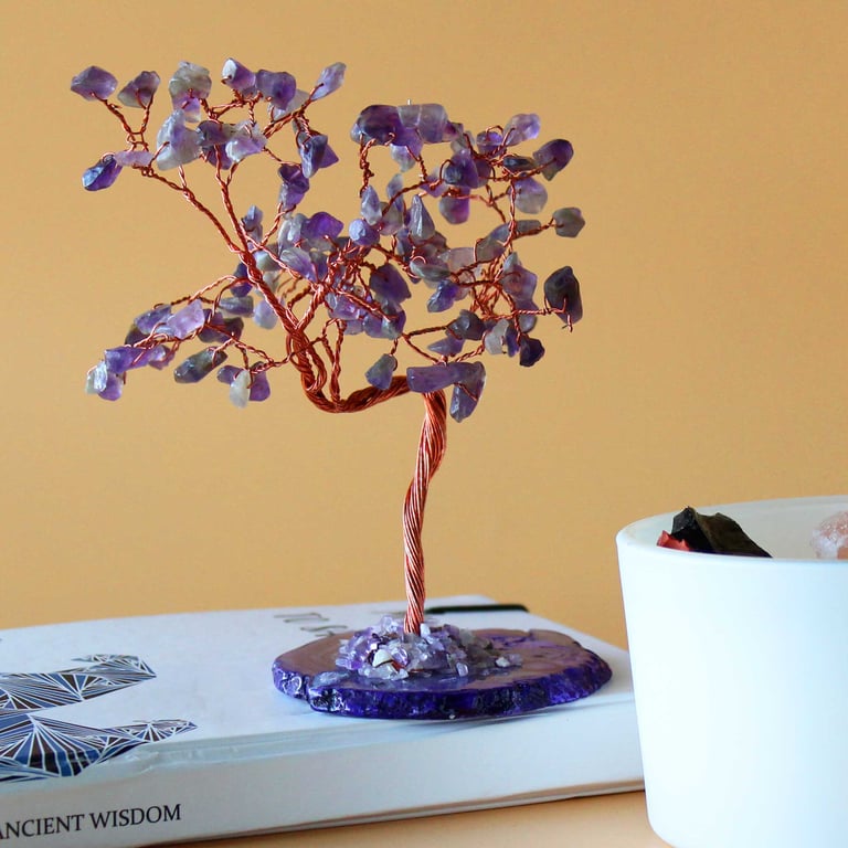 Amethyst Crystal Tree - 100 Natural Stones on Genuine Agate Base