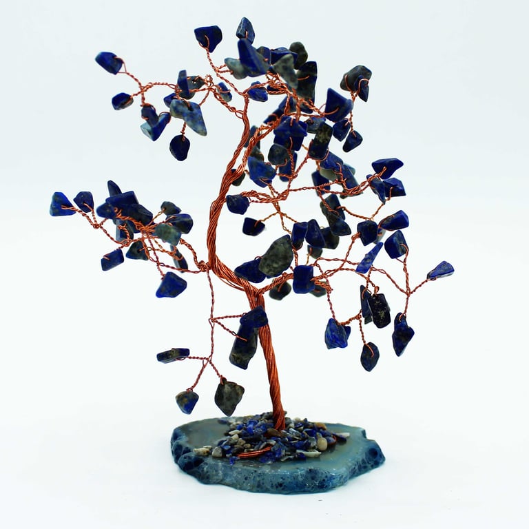 Sodalite Gemstone Tree on Blue Agate Base - 100 Crystal Stones Decoration