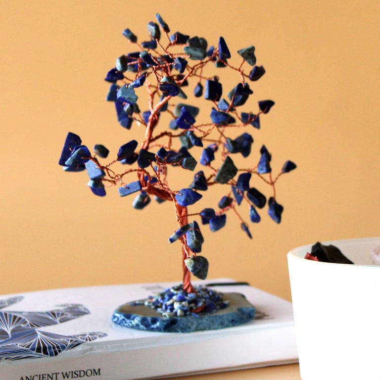 Sodalite Gemstone Tree on Blue Agate Base - 100 Crystal Stones Decoration