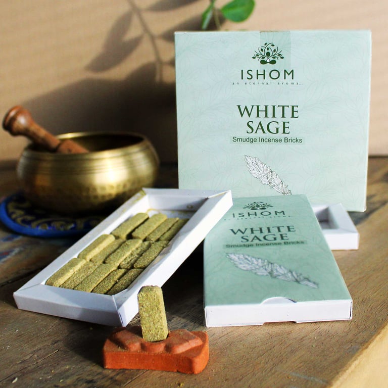 White Sage Natural Incense Smudge Bricks Set - Home Aromatherapy Relaxation Burner Kit